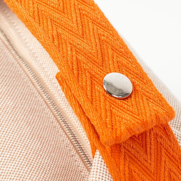 Hermes Bride-a-Brac Small Model Natural Canvas & Orange Chevron Strap Case - Picture 8 of 14